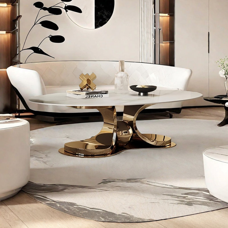 Table basse moderne simple ovale, H 15,7 po x L 51,2 po x l 27,6 po, Or titane