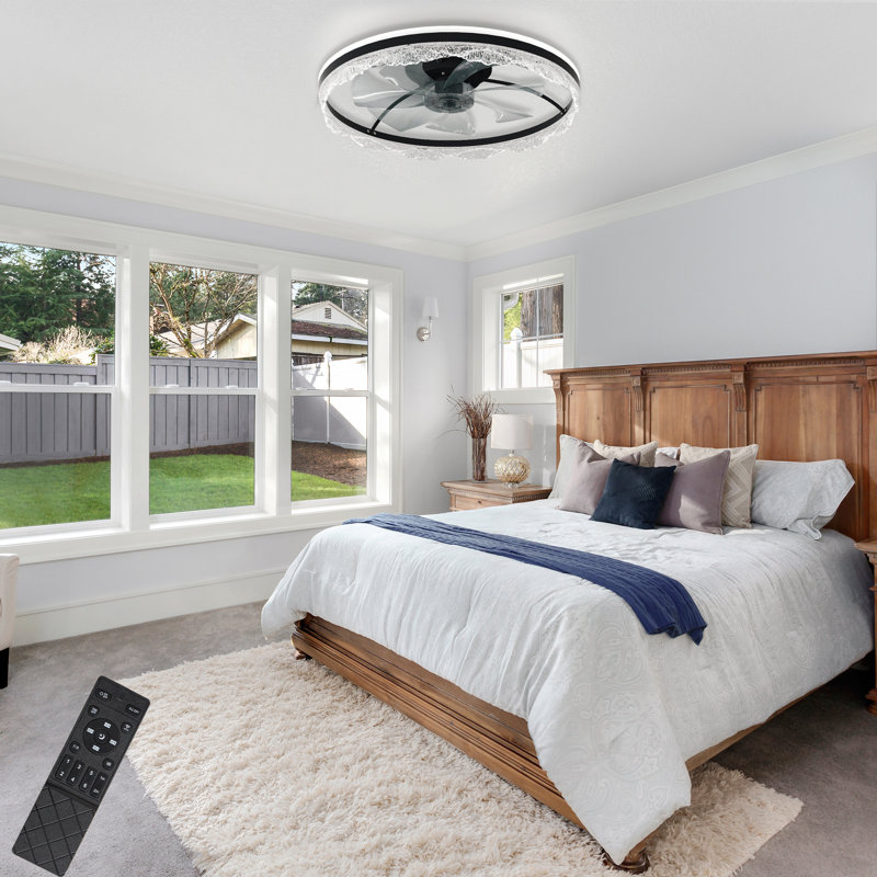Ventilateur de plafond à profil bas avec lumière et télécommande - Ventilateur encastré à DEL pour chambre à coucher, moteur silencieux, 3 vitesses