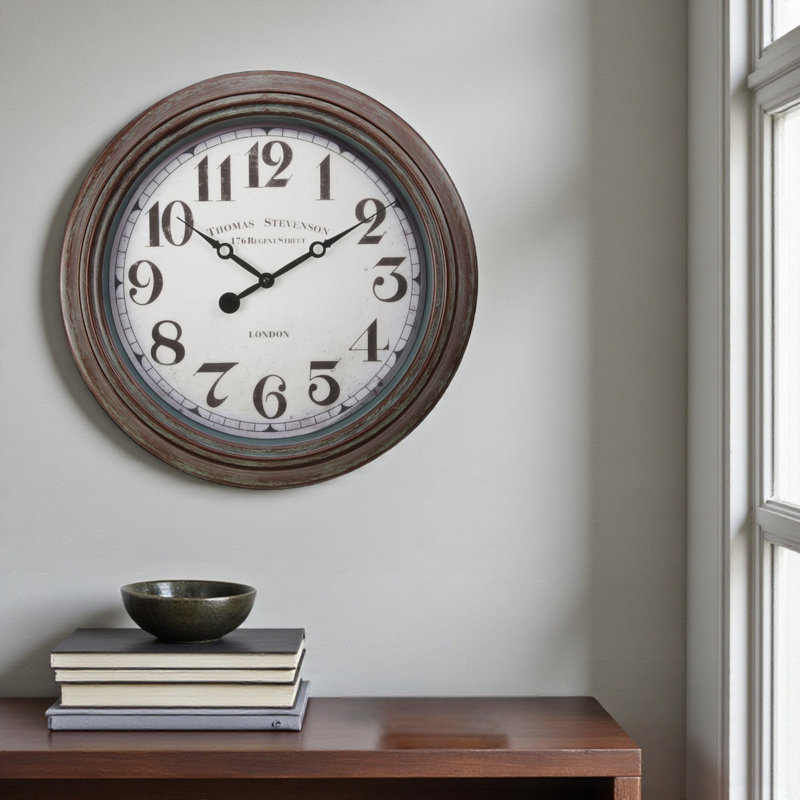 Liliya Round Wall Clock in Antique Brown, Transitional Style