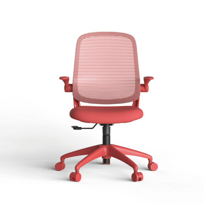 Chaise de bureau colorée en filet ergonomique, chaise de bureau pivotante robuste de 350 lb, accoudoir rabattable, chaise de travail inclinable à hauteur réglable, siège en mousse anti-affaissement ignifuge, support lombaire en aluminium, chaise d'ordinateur respirante pivotante à 360 ° pour le bureau à domicile (rouge)