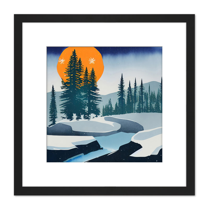 Moon Mountain Winter Pine Tree Watercolour - Single Picture Frame Painting