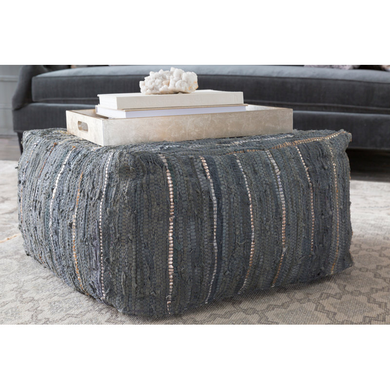Carden Leather Pouf, Dark Green Genuine Leather