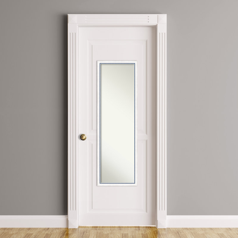 Vuslat Solid Wood Rectangle Wall Mirror, 50.25" x 16.25", White/Blue