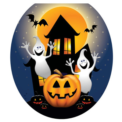 Halloween Ghost House Toilet Seat Decal – Toilet Tattoos Static Cling Vinyl Lid Cover Fits Round & Elongated Seats