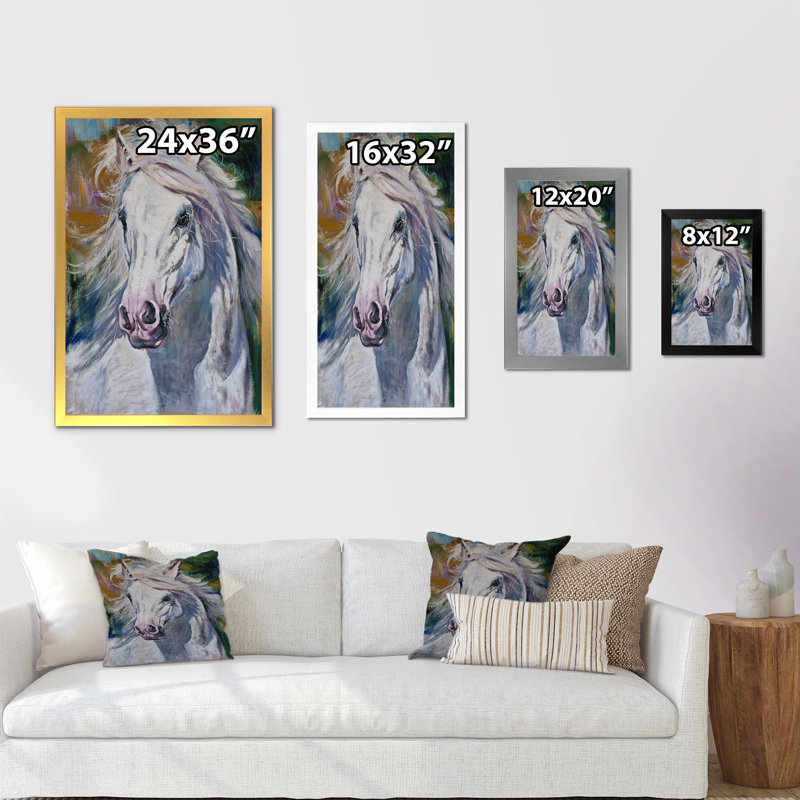 Magnifique cheval blanc - peinture, Cadre photo noir, H 20 po x l 12 po x P 1 po