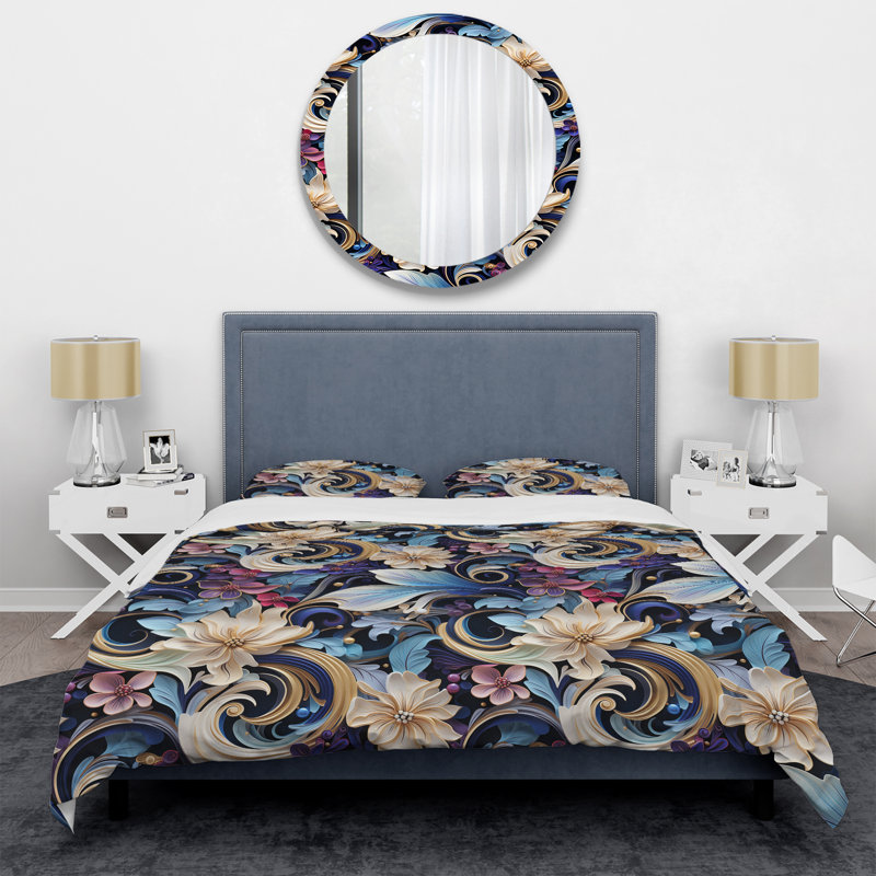 Ensemble de housse de couette à motif floral bleu et beige Paisley Elegance II