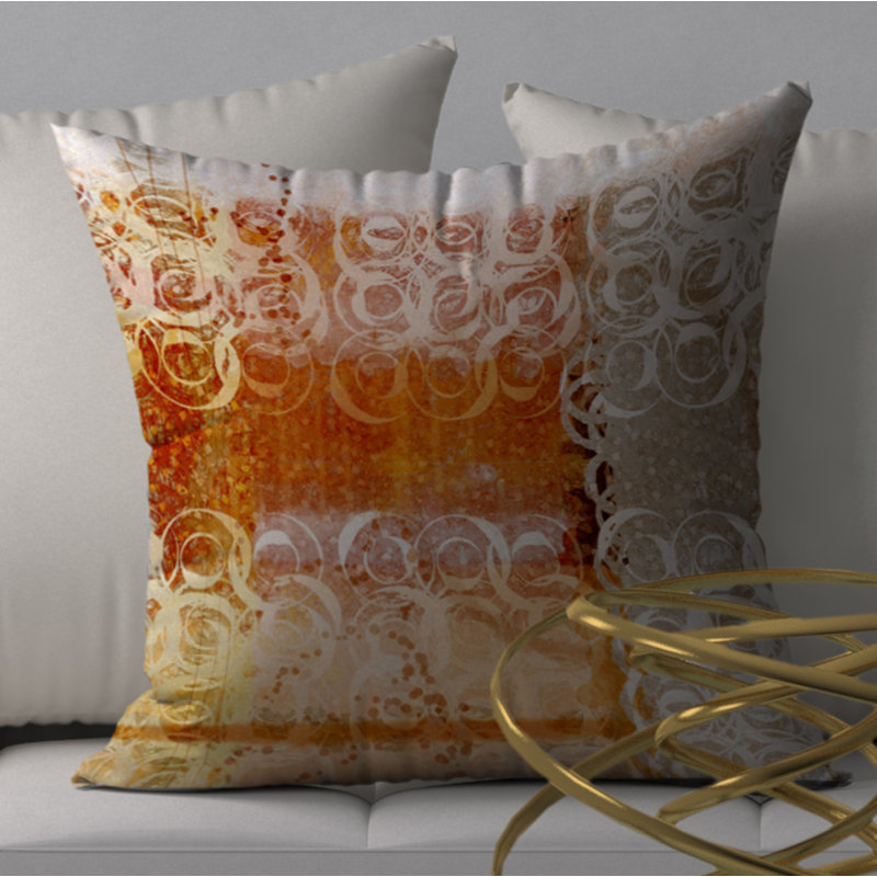 Housse de coussin carré et insert, 24 po x 24 po, Orange / gris / blanc abstrait 1
