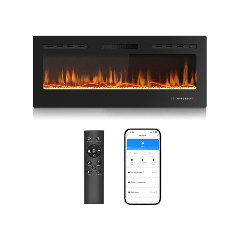 50'' Electric Ultra-thin 750/1500w Fireplace Recessed And Wall Mounted With App & Remote Control, 50" W