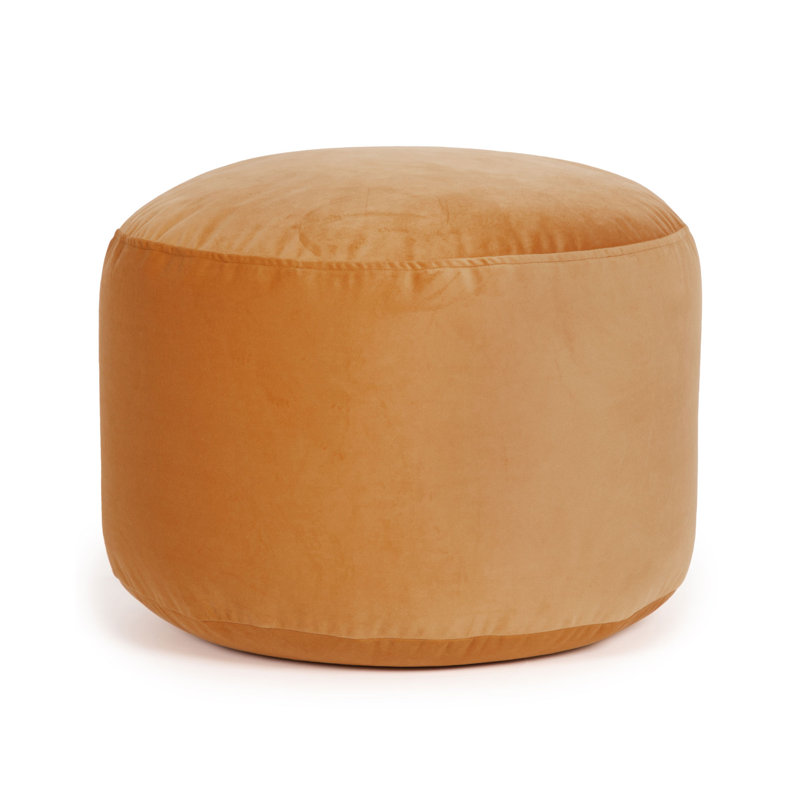 Pouf rond en velours de 20 po Franka, Velours moutarde