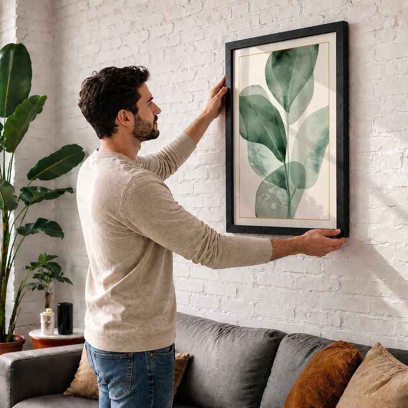 Single Stem in Green Botanical - Framed Print, A4 - 29.7 x 21.0 cm, White