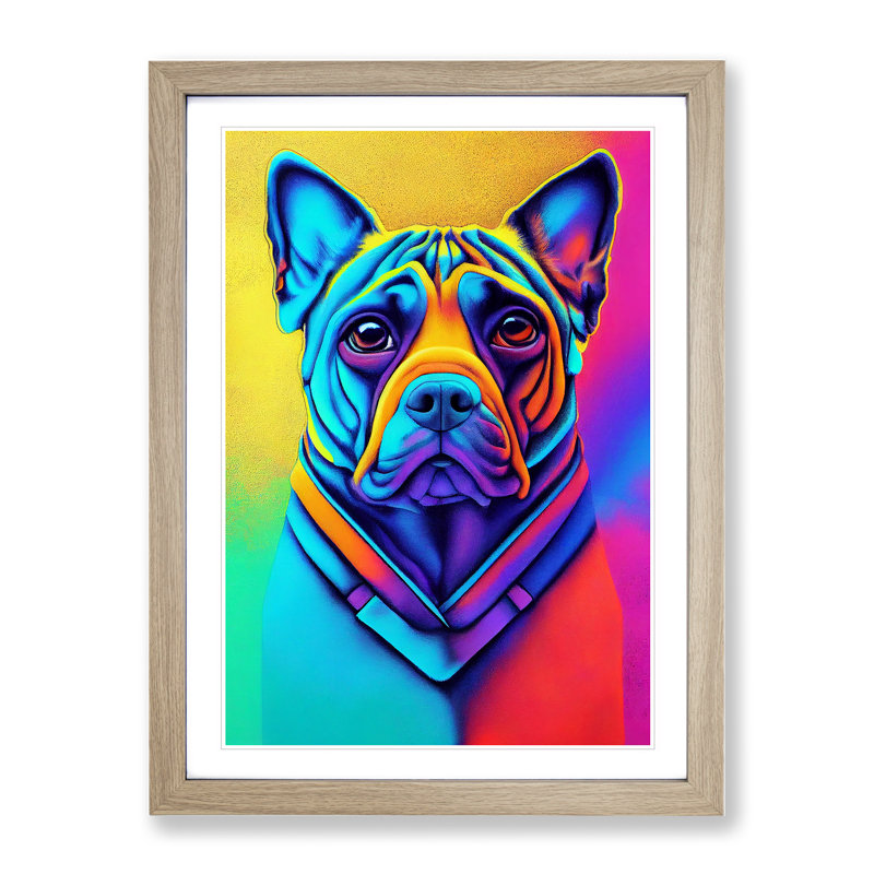 Neon Dog No.4 - Framed Print, 46cm H x 34cm W x 2cm D, Oak