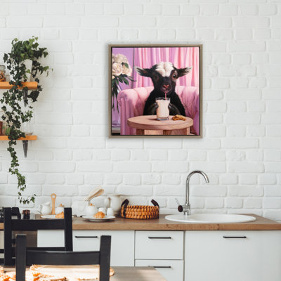 Baby Goat Sipping Milk Floating Frame, design by Lucia Heffernan
