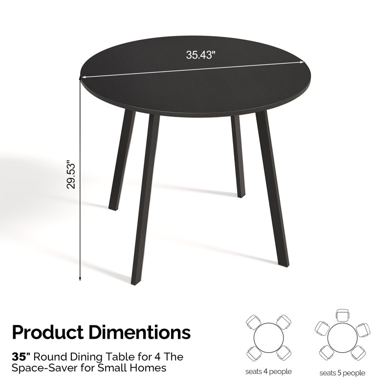 36''Modern Round Dining Table With Sturdy Metal Legs For Small Space Kitchen Table, Black