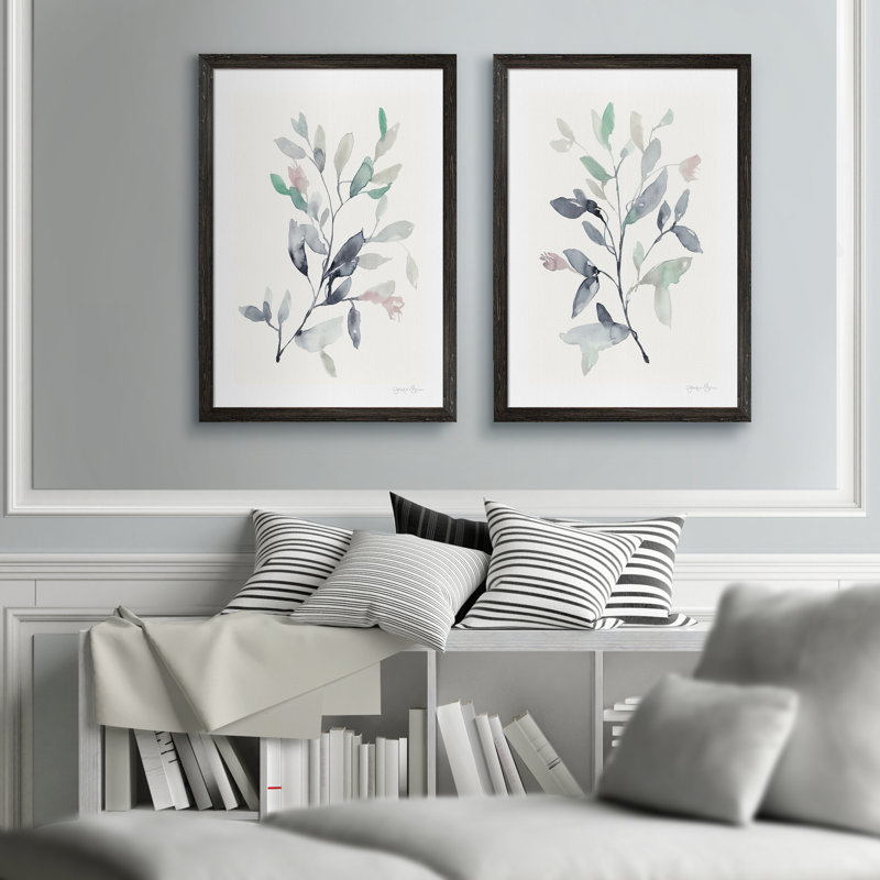 Water Branches I - ensemble de 2 reproductions, H 24 po x l 18 po , Toile encadrée, Ébène