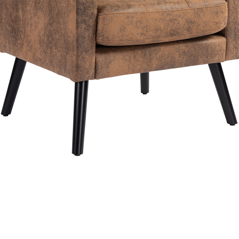 Fauteuil capitonné à dossier large rembourré, Suède brun rétro