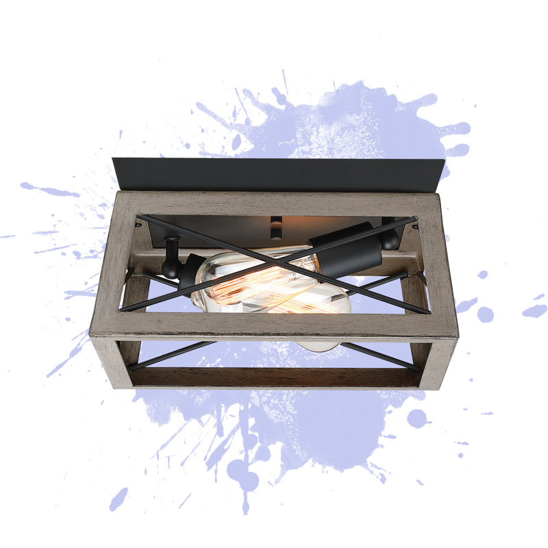 Flush Mount, Matte Black/Oak, Oak