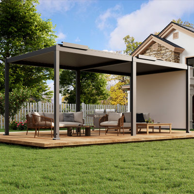 Pergola motorisée en aluminium à persiennes avec lumière DEL, écran électrique et capteur de pluie solaire