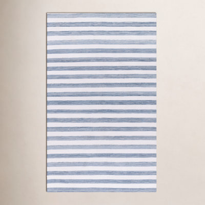 Rockaway Blue Hand-Woven Striped Outdoor Rug