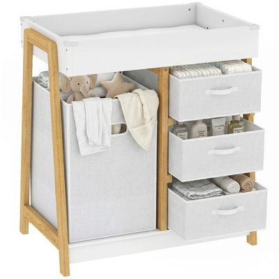 AIYAPLAY Baby Changing Table with 3 Drawers, Basket, Waterproof Pad