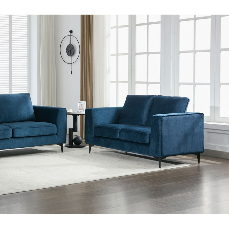 Carmen Modern Upholstered Sofa, Blue, 2