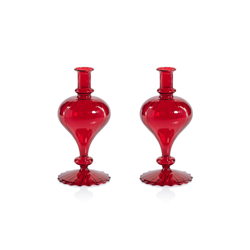 Ensemble de 2 vases en verre spiralé en forme de navet, H 7,5 po x l 3,5 po x P 3,5 po, Rouge