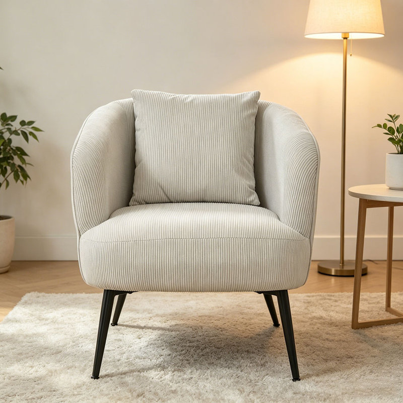 Fauteuil moderne en velours avec coussin, Beige