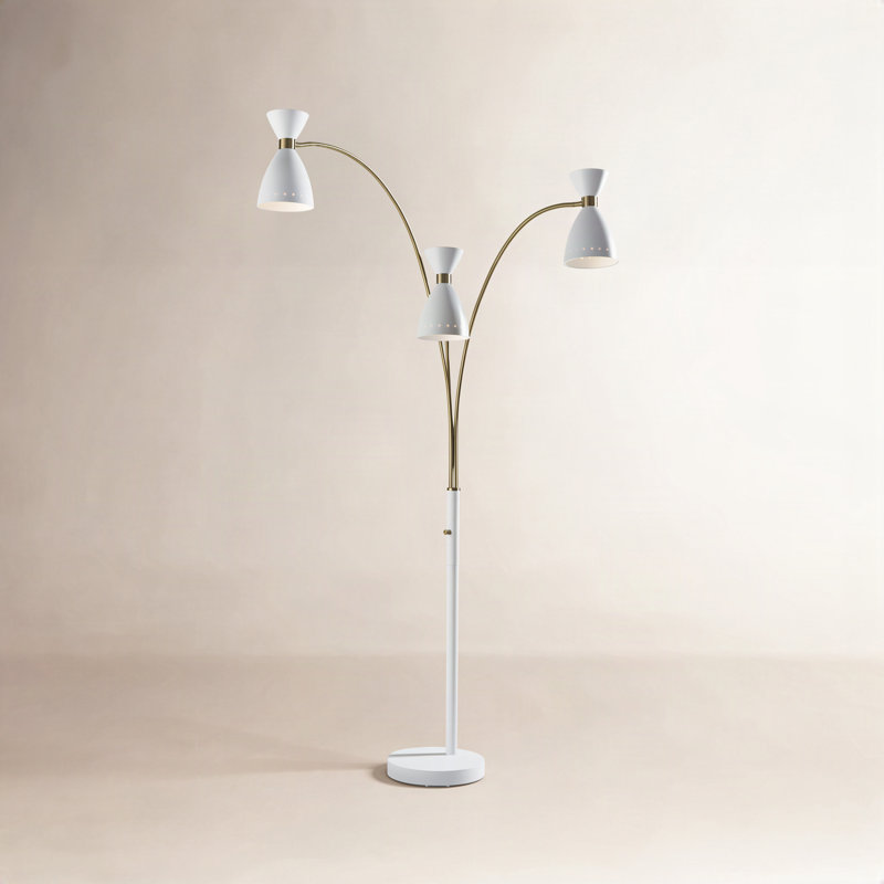Lampe sur pied arquée 82 po Bimini, Blanc, Blanc / Laiton