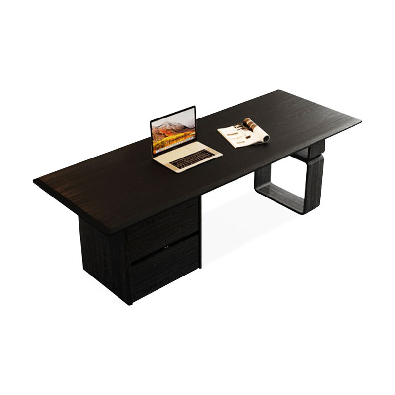 Bureau rectangulaire noir massif + bois manufacturé + acrylique avec 2 tiroirs, H 29,53 po x l 78,74 po x P 27,56 po