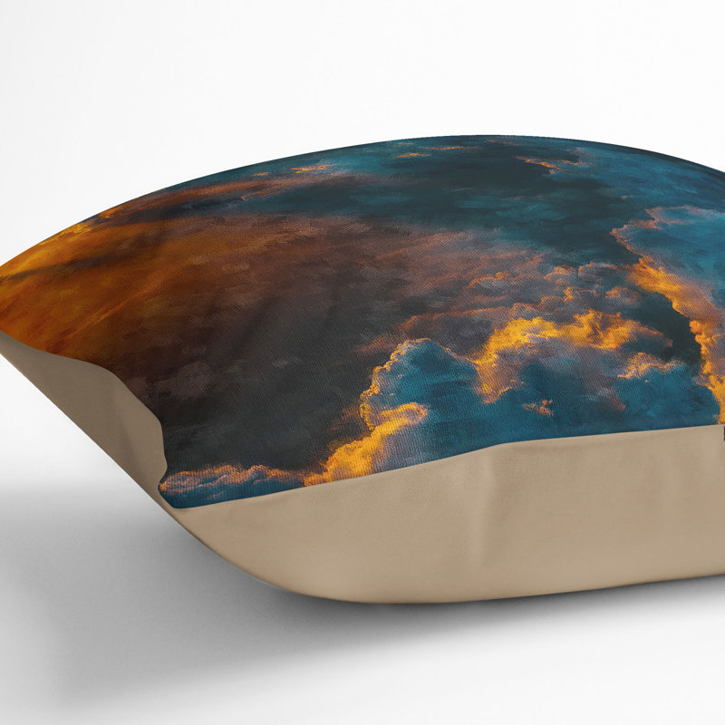 Light Through Clouds Painting Cushion with Filling, 40cm H x 40cm W x 15cm D, Stone