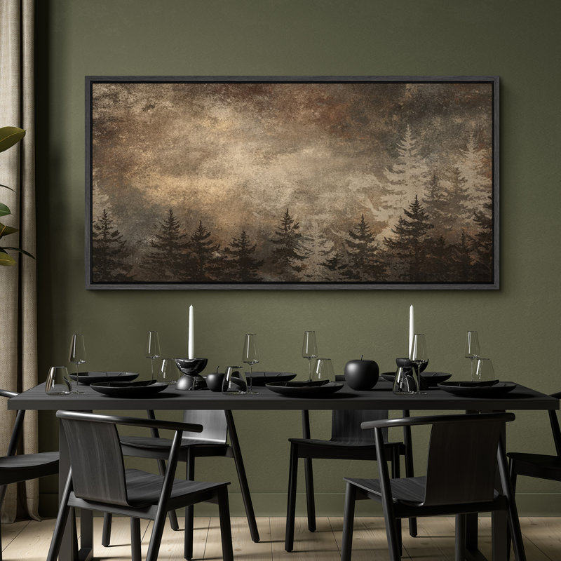 «Rustic Forest Silhouette with Textured Sky», reproduction d'art sur toile encadrée, Noir, H 30 po x l 60 po x P 1,5 po