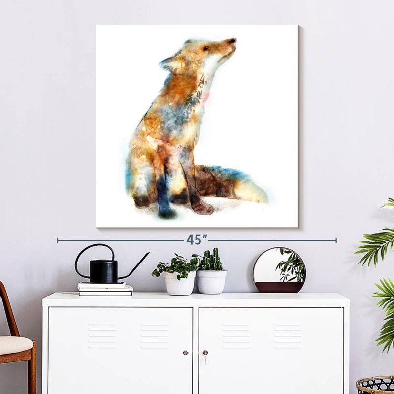 Crowle aquarelle renard, H 33 po x l 33 po