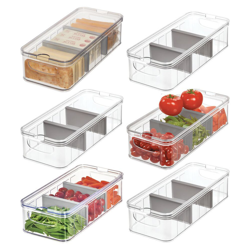 iDesign 6-Piece Fridge Organizer Bins with Dividers - Clear/Grey