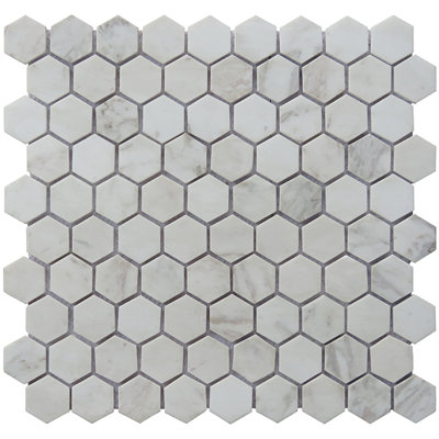 Carrara Blend 0.75" x 0.75" Carrara Honeycomb Mosaic Wall & Floor Tile
