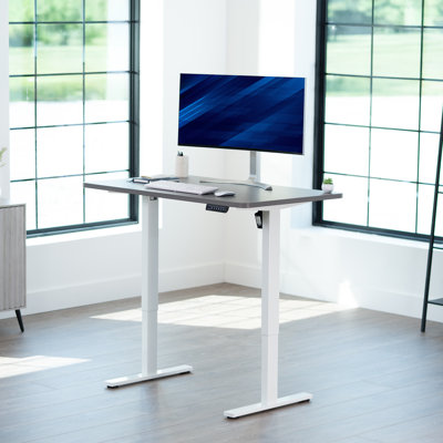 Bureau debout électrique 48 "x 30" VIVO, plateau de table gris foncé, structure blanche