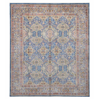 High-Quality Hand-Knotted Blue And Beige Area Rug