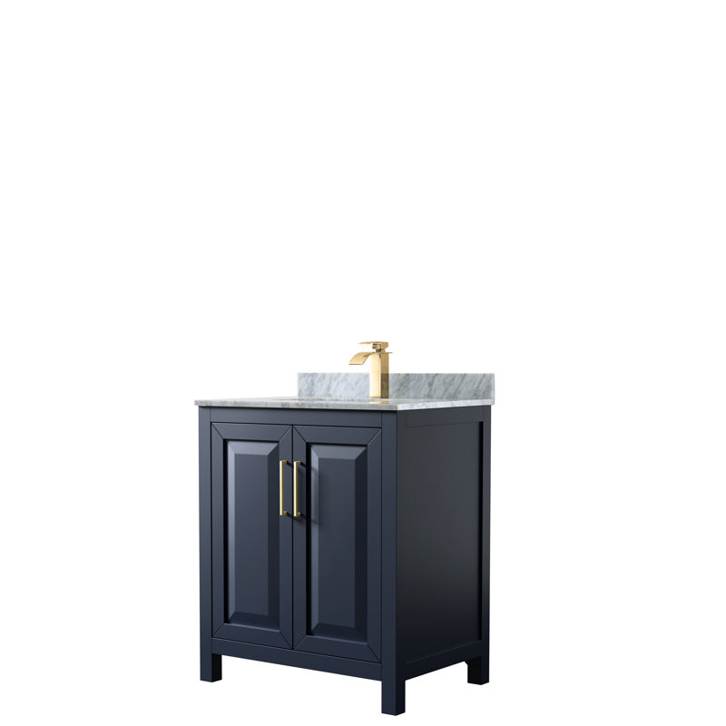 Daria 30'' W Single Vanity, Carrara Cultured Marble, Dark Blue, Brushed Gold
