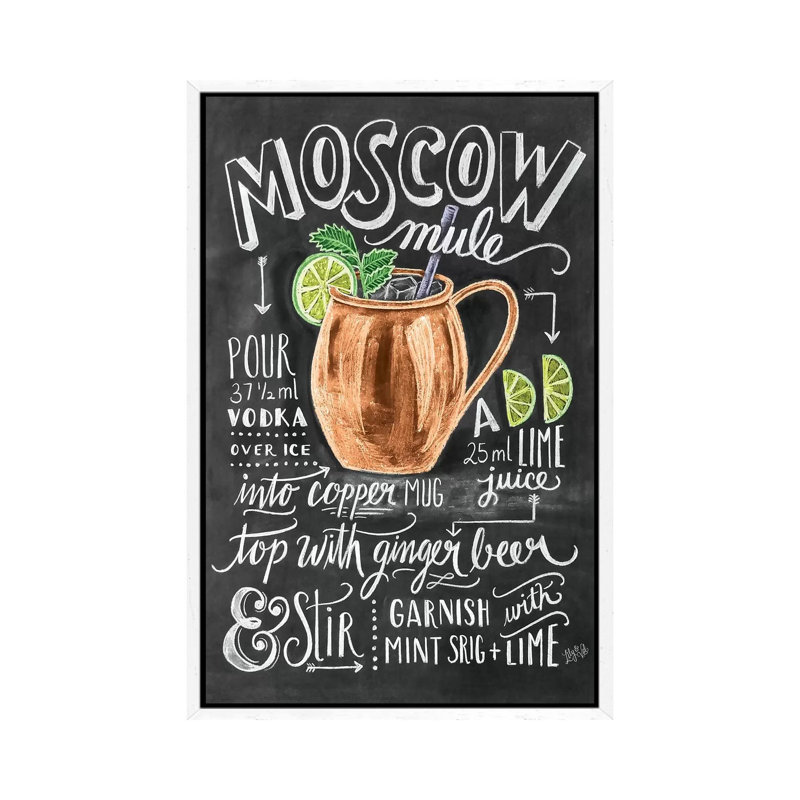 Moscow Mule Recipe - Print on Canvas, 66.04 cm H x 45.72 cm W, White Framed
