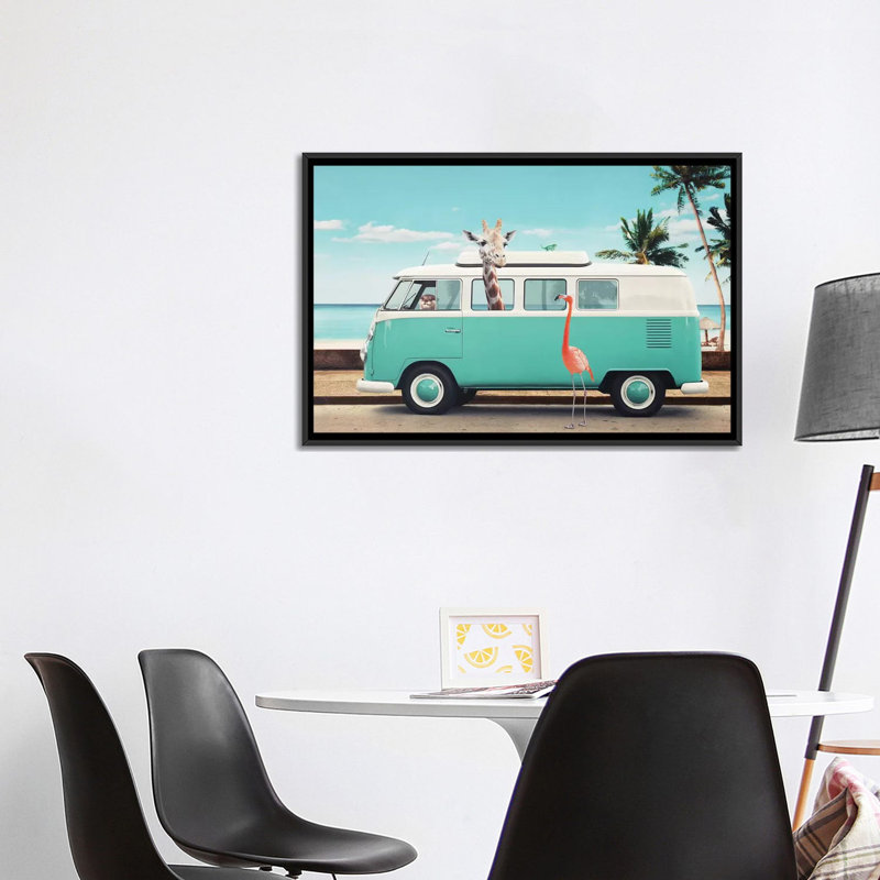 "On the Road" par Jonas loose-impression d’art graphique, H 26 po x l 40 po x 1,5 po, Toile avec cadre noir, Pas de tapis