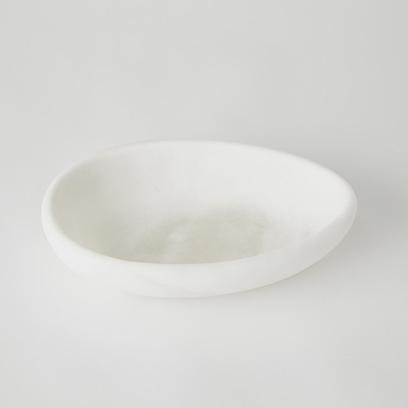 Handmade Alabaster Decorative Bowl, 3" H x 12" W x 8" D