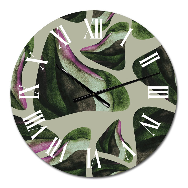 Abstrait abstrait éléments organiques vert foncé I - Horloge murale moderne, Petit