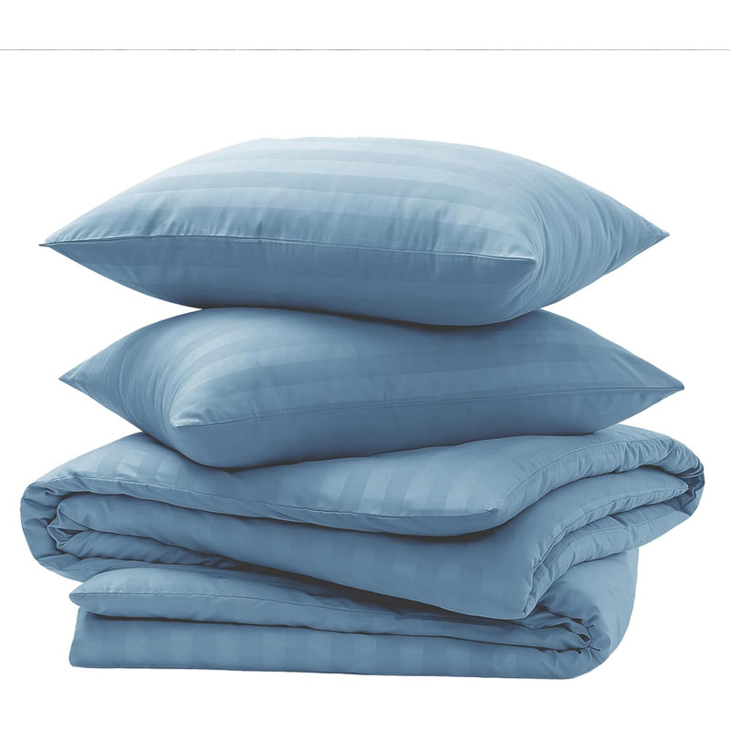 Microfiber Striped Duvet Cover Set with Pillowcases Included, Double Duvet Cover 2 Pillowcases, Lightblue