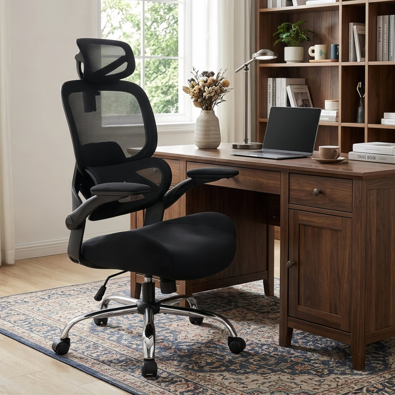 Chaise de bureau ergonomique à dossier haut en filet avec appui-tête réglable et soutien lombaire pour le bureau à domicile