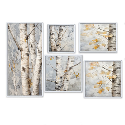 Sycomores gris gris ombre d'arbre I - ensemble de 5 reproductions d'art sycomores