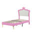 Structure de lit simple tapissier avec lumières à DEL, lit princesse rembourré moderne avec tête de lit couronne, rose et blanc