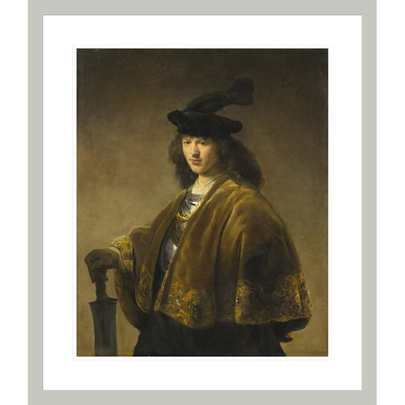 «Young Man with a Sword» par Rembrandt van Rijn - Reproduction giclée encadrée, H 27,29 po x l 23,5 po