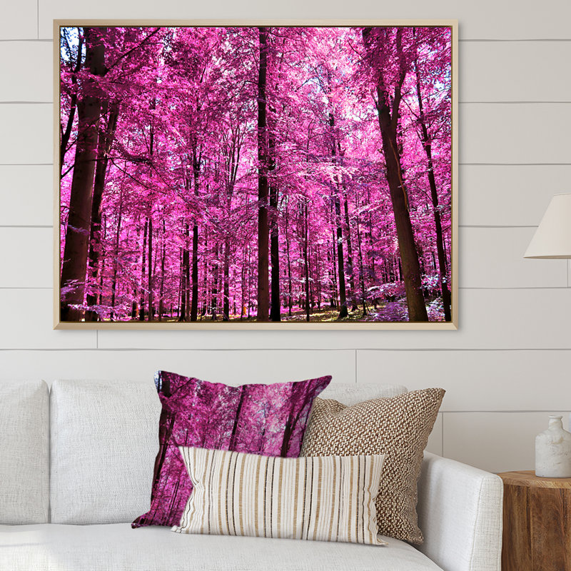 Rose et mauve, fantaisie, paysage de forêt - œuvre d'art traditionnelle sur toile, H 8 po x l 12 po x P 1 po