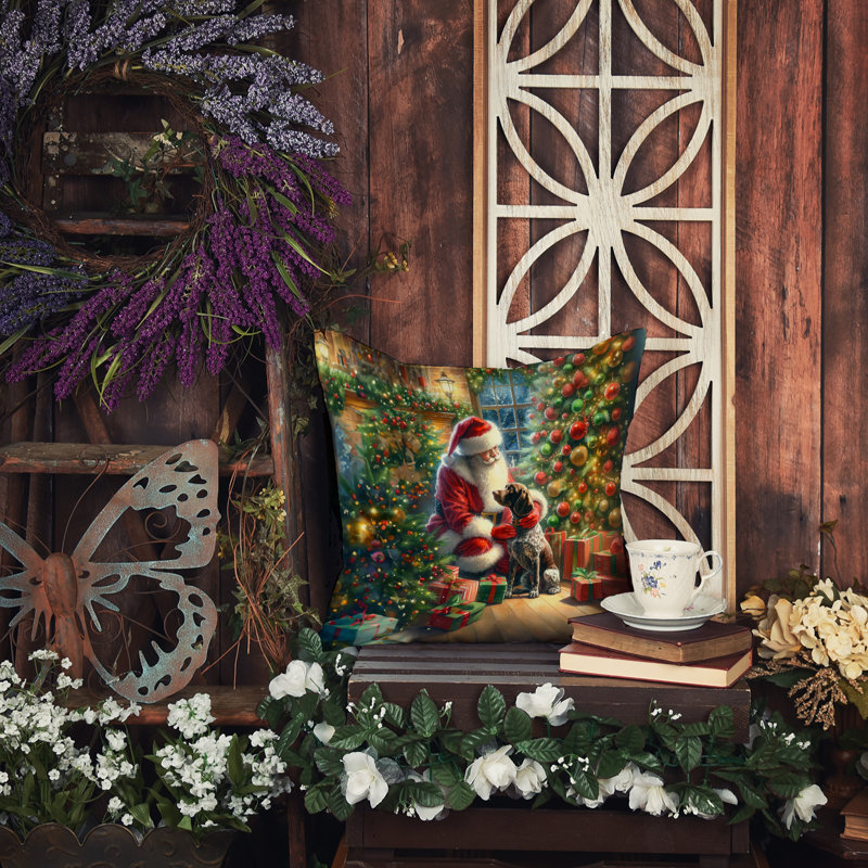 Coussin décoratif à poil court et père Noël allemand, H 14 po x l 14 po