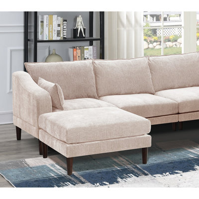 Blush Pink 6Pcs Modular Sectional In Living Room, Suede Fabric, Arm Chairs, , Pillows, Couch, Wood Legged Furniture Contemporary , Pink, - Cushion Couch With