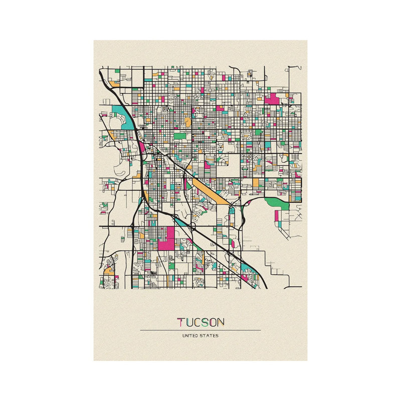 Carte de Tucson, Arizona par - Giclée sur toile tendue avec châssis, H 12 po x l 8 po x P 0,75 po