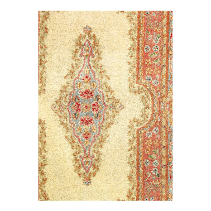 Tapis oriental beige / brun / bleu en coton noué à la main 3 pi x 5 pi Mahadevi